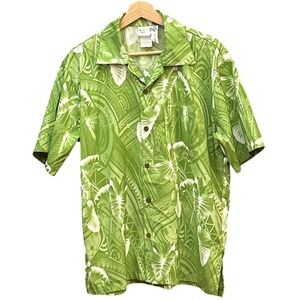 Vintage Makani Hawaii Aloha Shirt Tropical Island Beachwear Green Microfiber